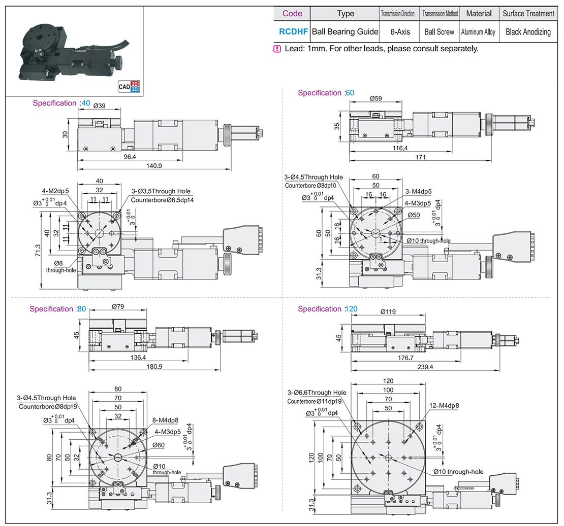 Electric displacement table θ axis · ball screw drive ball bearing guide typeTexture map
