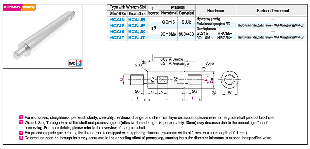 Guide shaft Ordinary/precision level both ends of the external thread type with tool return groove type with wrench groove type g6Texture map