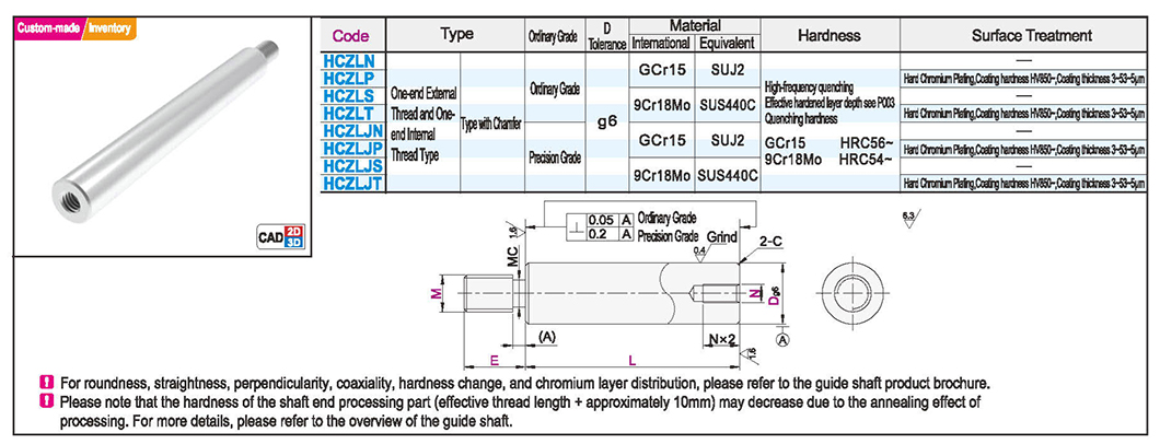 Guide shaft ordinary grade/precision grade one end external thread one end internal thread type with retracting slot type g6Texture map