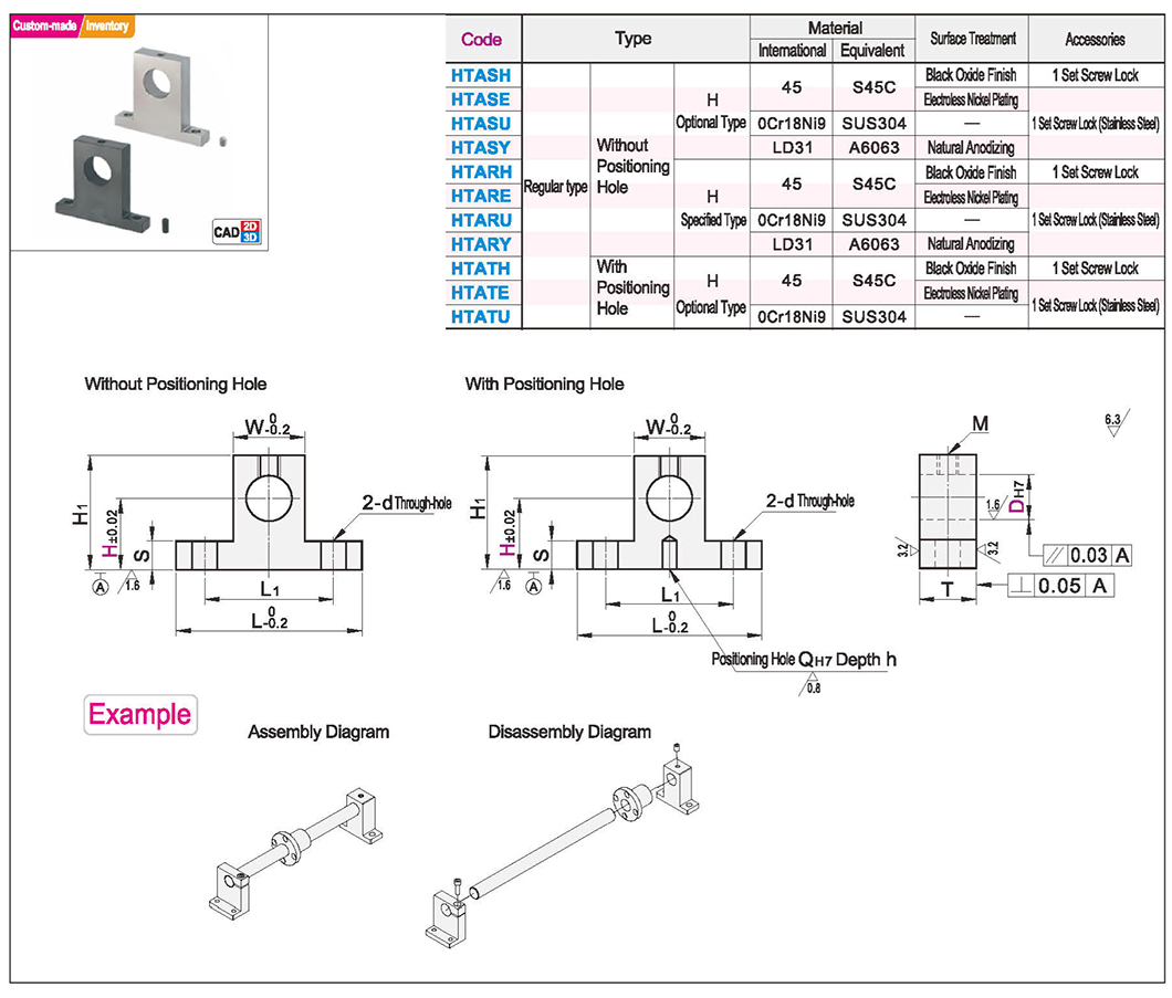 T-shaped guide shaft support ordinary standard type without positioning holes/with positioning holesTexture map