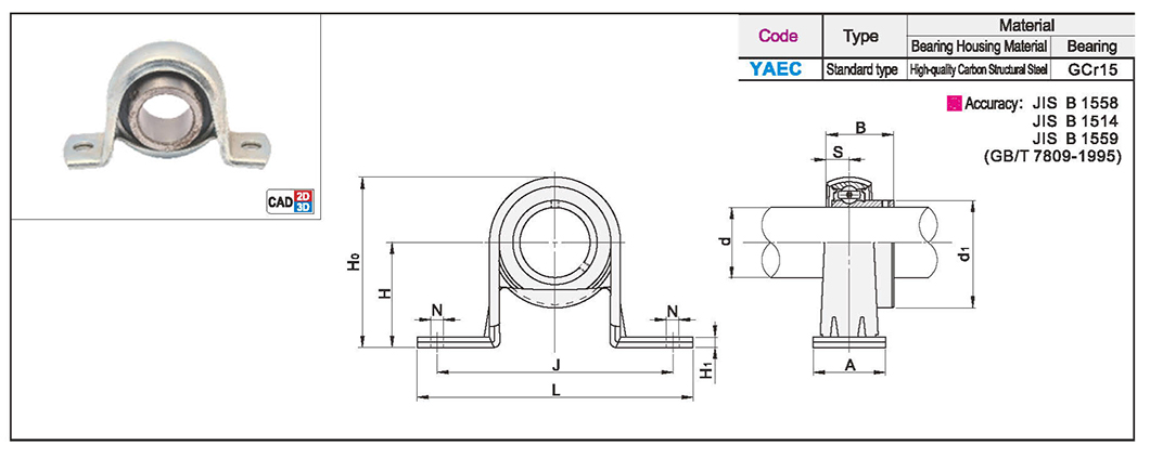 Stamping type with seat bearing - outer spherical ball bearing clearance fit with vertical seatTexture map