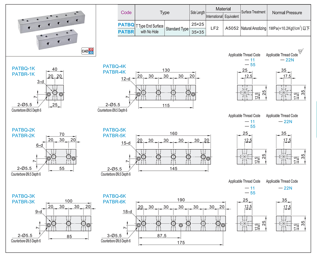 Air pressure connecting block T face without hole standard typeTexture map