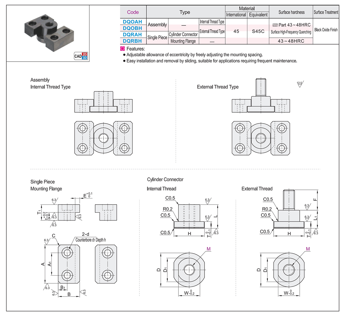Floating joint (unit/assembly) Mounting flange sliding type/cylinder connector external thread type/internal thread typeTexture map