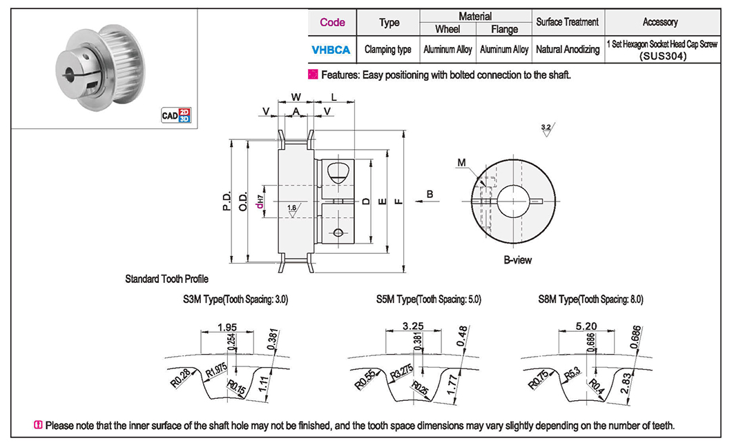 Clamping type high torque circular arc tooth synchronous wheel S3M/S5M/S8MTexture map
