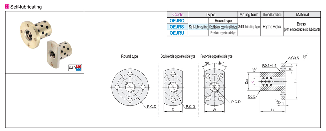 30 degree trapezoidal lead screw nut self-lubricating flange typeTexture map