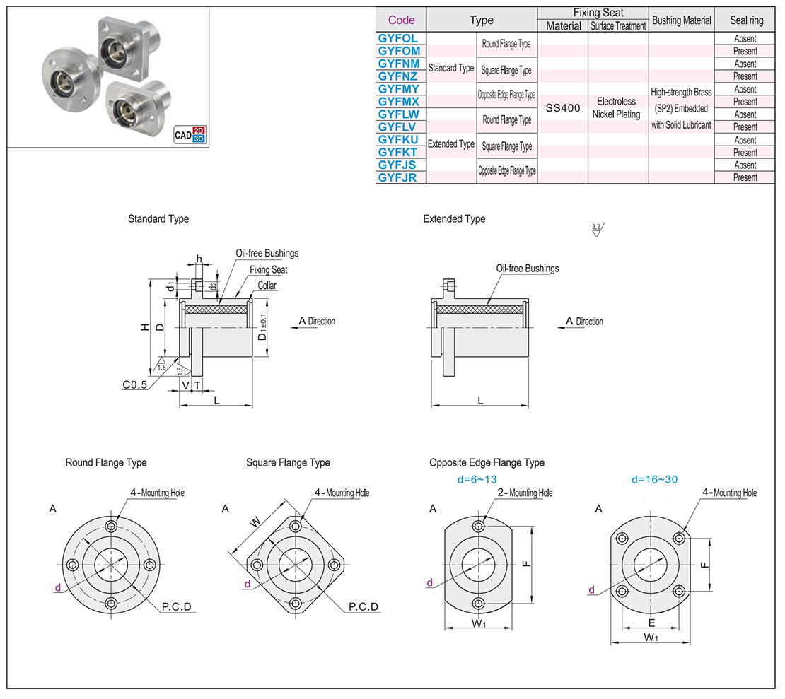 Flanged oil-free sleeve built-in copper alloy sleeve guide type Standard/extended typeTexture map