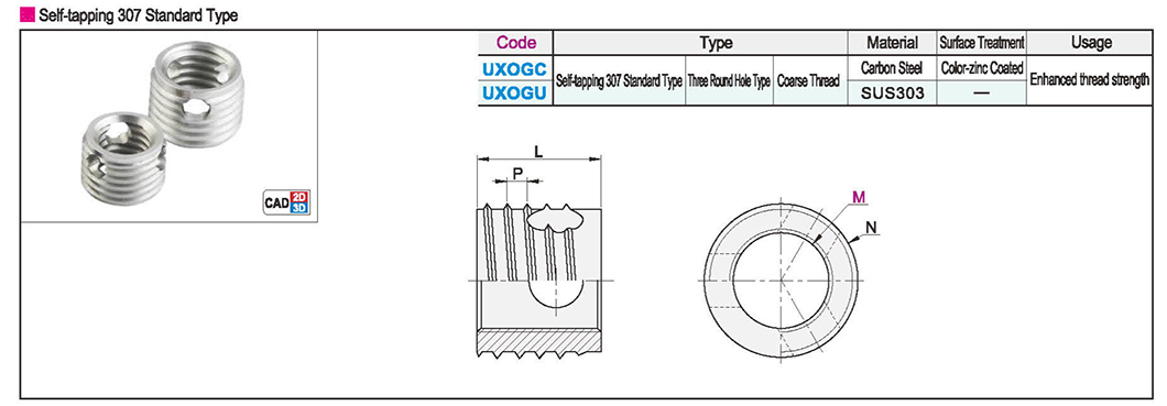 Threaded sleeve self-tapping 307 standard typeTexture map