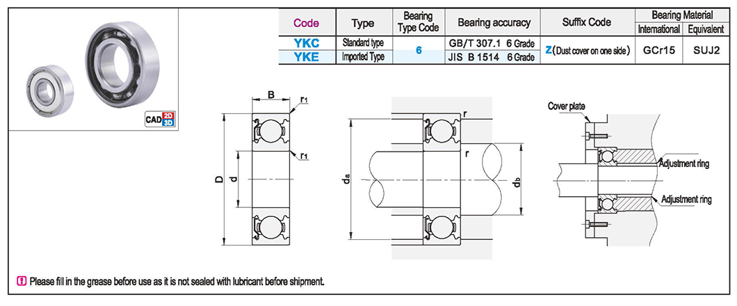 Deep groove ball bearing with dust cover on one sideTexture map