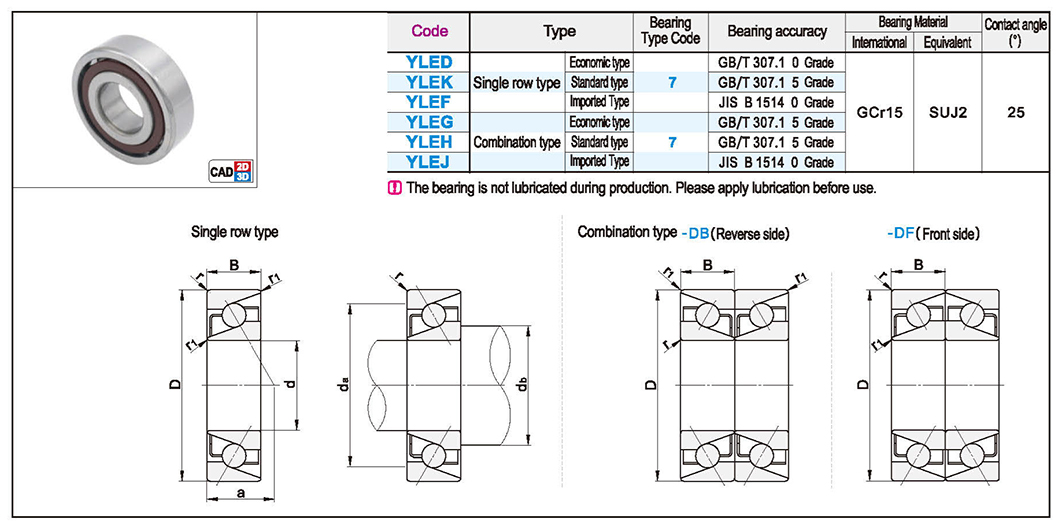 Angular contact ball bearings single row unpaired combined DB/DF pairsTexture map