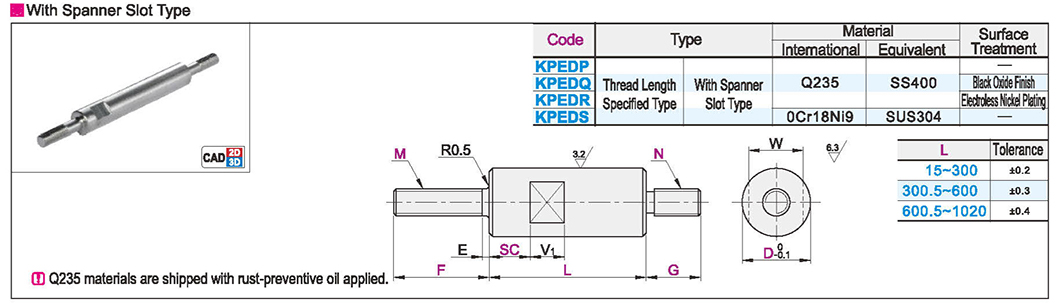 External thread at both ends of round pillar type Thread length specified type with wrench groove typeTexture map