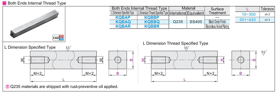 Internal thread type at both ends of the square pillar L size specified type /L size thread specified typeTexture map