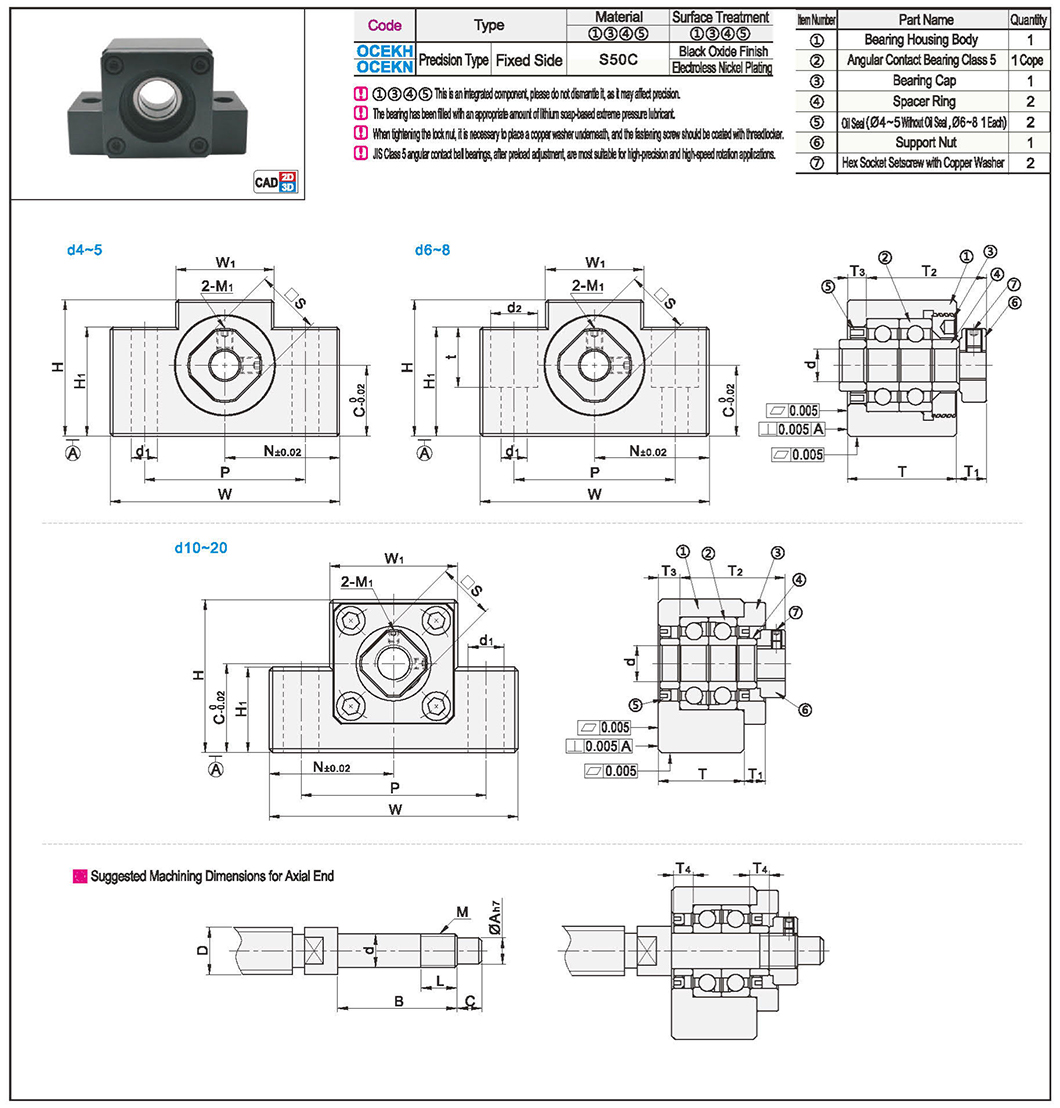 Square screw support assembly fixed side precisionTexture map