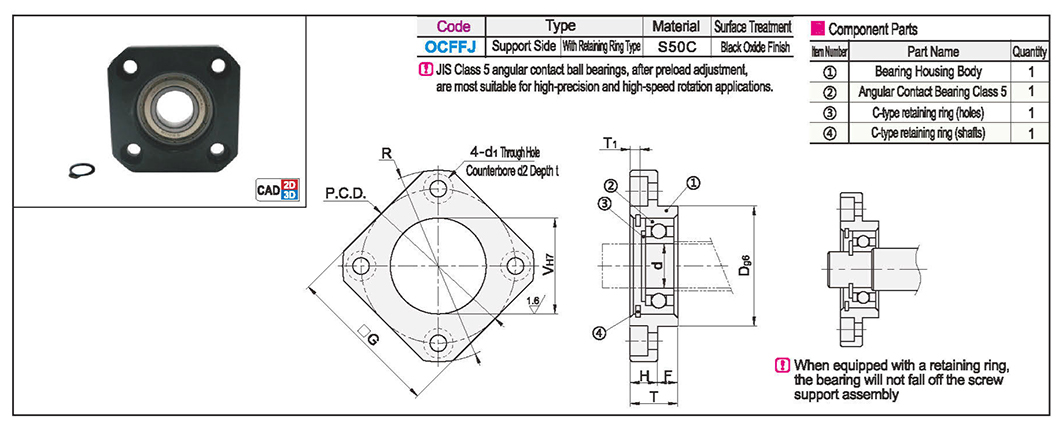 Round flange screw support assembly support side with retaining ring typeTexture map